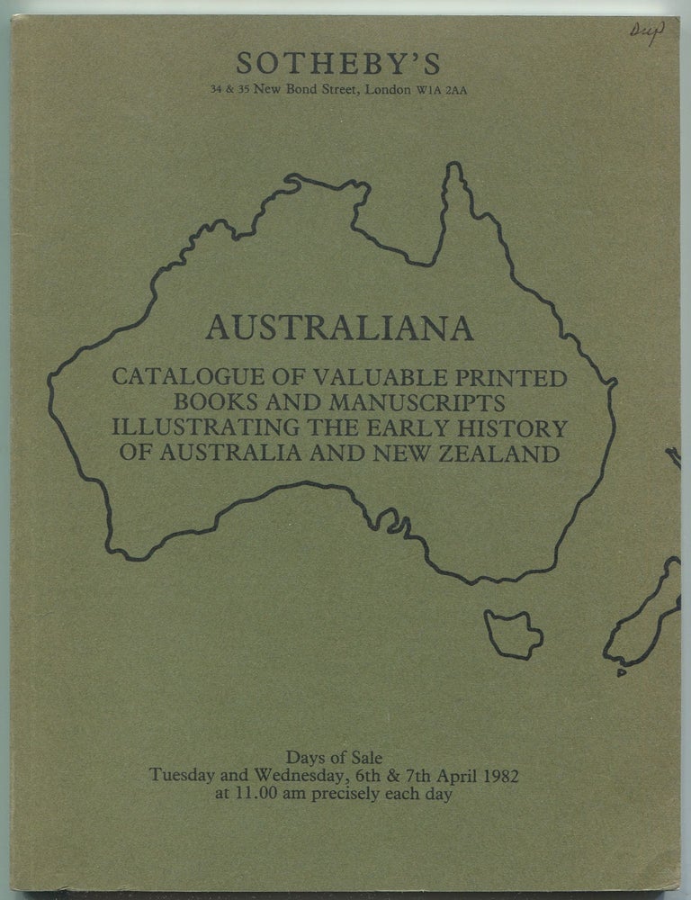 Item #606792 [Auction Catalog]: Australiana: Catalogue of Valuable Printed Books and Manuscripts Illustrating the Early History and Australia and New Zealand... which will be sold at auction by Sotheby Parke Bernet & Co.