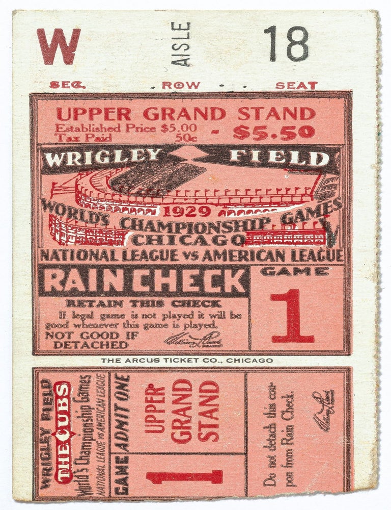 Item #606850 [Baseball ticket stub]: 1929 World Series game 1, Chicago Cubs vs. Philadelphia Athletics