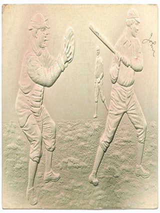 Item #607041 [Baseball postcard]: Embossed postcard of a catcher and batter