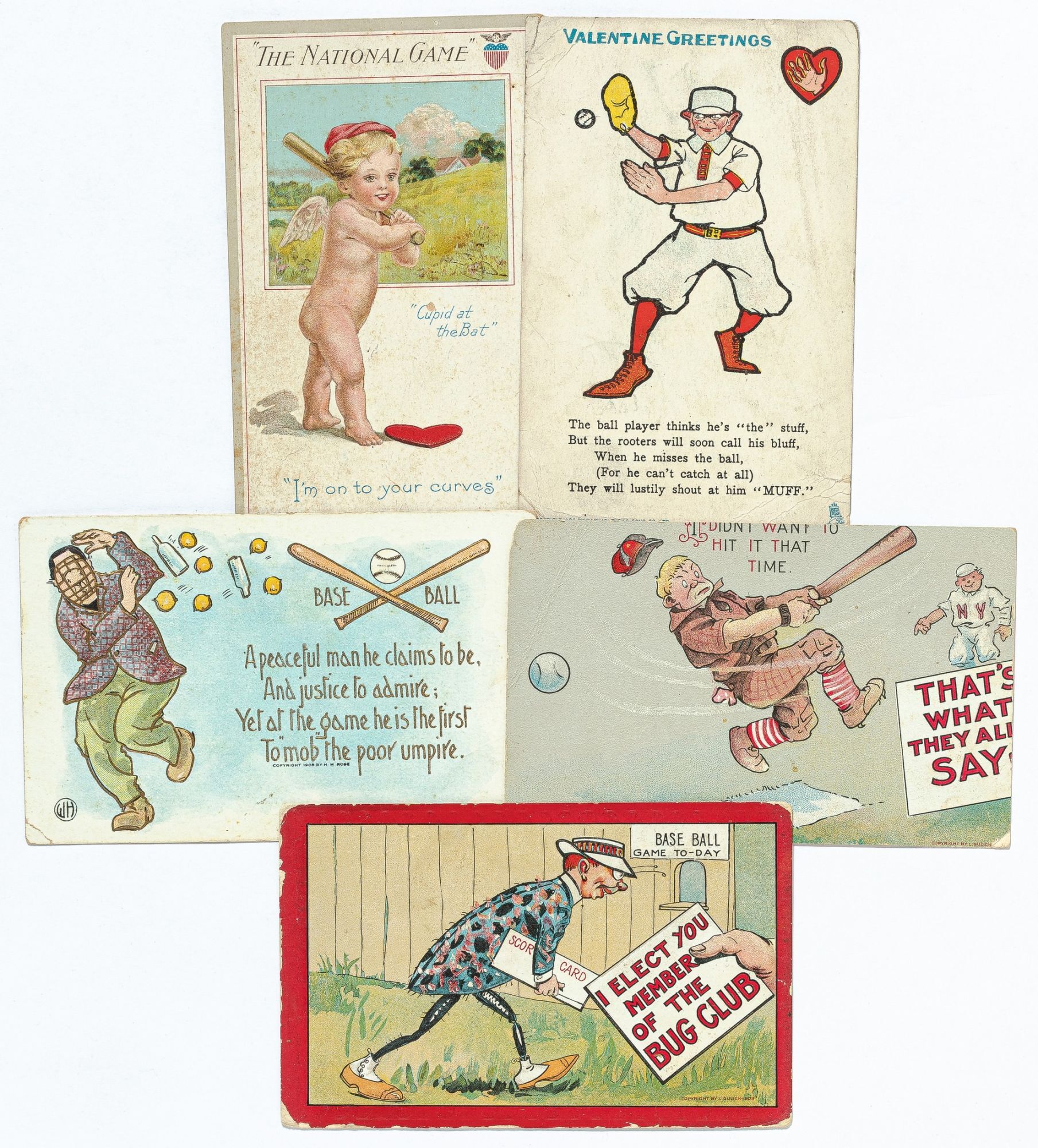 Five postcards : Five illustrated baseball postcards