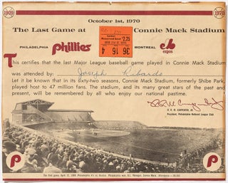 Item #607137 Connie Mack Stadium final game certificate and ticket stub