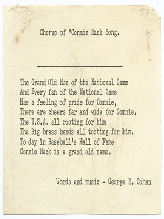 Item #607147 "Chorus of "Connie Mack Song". Connie MACK, George M. Cohan