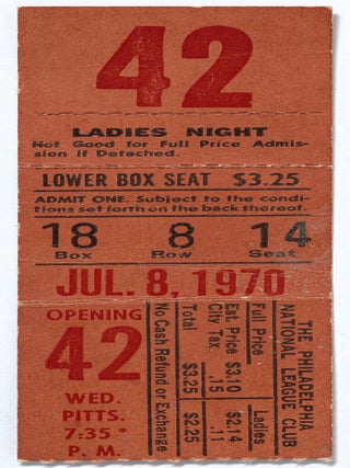 Item #607167 [Baseball ticket stub]: Philadelphia Phillies vs Pittsburgh Pirates, Ladies Night,...