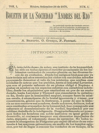 Boletin de la Sociedad "Andres del R&iacute;o" &ndash; Tomo 1, N&uacute;ms. 1-2, Setiembre 26 [y] Diciembre 20 de 1878