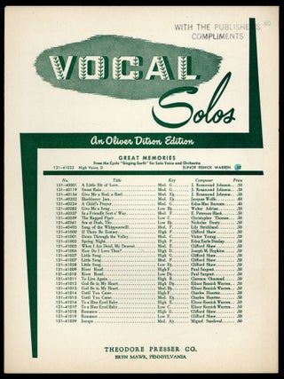 Item #608534 [Sheet music]: Great Memories. Carl SANDBURG, words by, music by Elinor Remick Warren