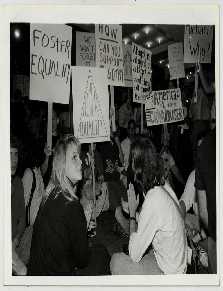 Item #608709 [Wire Photo]: Protest Against Governor Michael Dukakis' Gay and Lesbian Foster Child Policies. Michael. Don Babets DUKAKIS, David Jean.