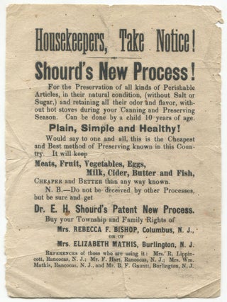Item #608918 [New Jersey, Handbill]: Housekeepers, Take Notice! Shourd's New Process! For...