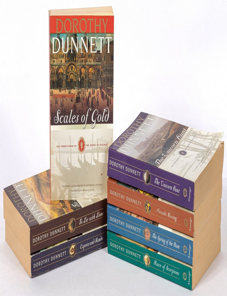 Item #609391 The House of Niccol&ograve;: [In Seven Volumes]: Niccol&ograve; Rising, The Spring of the Ram, Race of Scorpions, Scales of Gold, The Unicorn Hunt, To Lie with Lions, Caprice and Rondo. Dorothy DUNNETT.