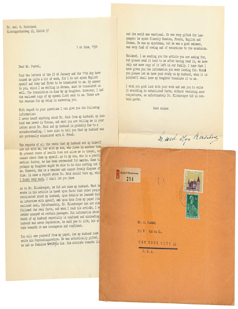 Typed Letter Signed from Olga Rorschach, Wife of Psychologist Hermann Rorschach. Olga RORSCHACH, n&eacute;e STEMPLIN.