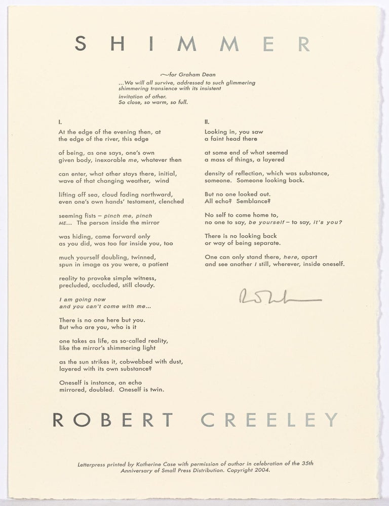 Item #609739 [Broadside]: Shimmer. Robert CREELEY.