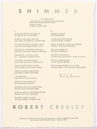 Broadside]: Shimmer. Robert CREELEY.