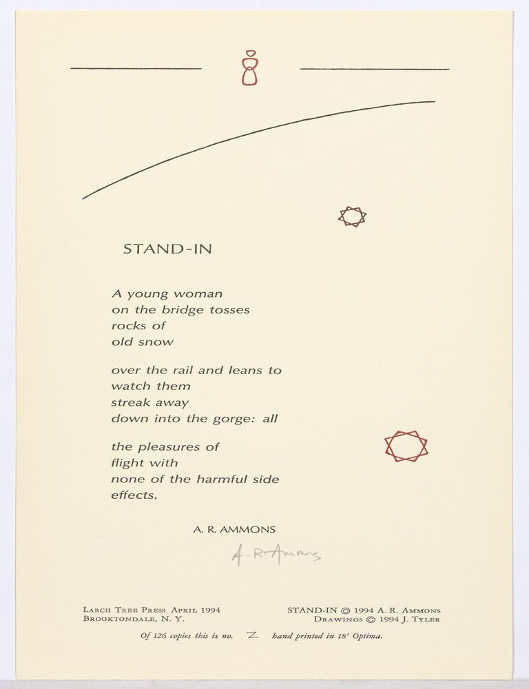 Item #609753 [Broadside]: Stand-In. A. R. AMMONS.