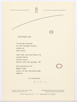 Item #609753 [Broadside]: Stand-In. A. R. AMMONS