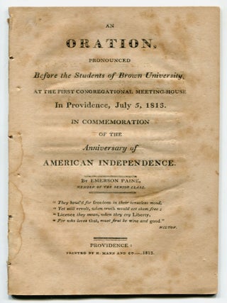 Item #610081 An Oration, Pronounced Before the Students of Brown University, at the First...