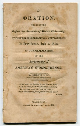 Item #610081 An Oration, Pronounced Before the Students of Brown University, at the First...