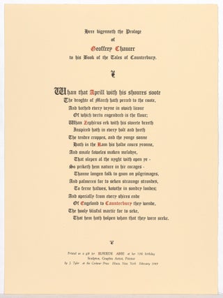 Item #610407 [Broadside]: here bigynneth the Prologue of Geoffrey Chaucer to his Book of the...