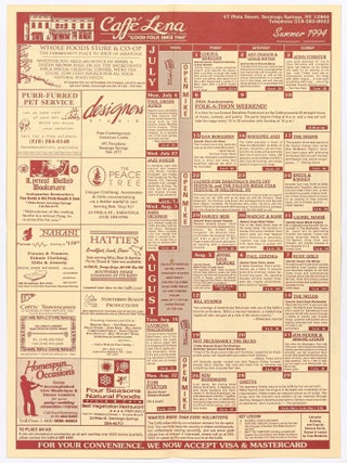 Item #610484 Promotional Flyer for Caffe Lena, Saratoga Springs, Signed by Ned Rorem. Ned ROREM