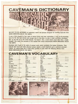 Item #611169 [Film Poster]: When Dinosaurs Ruled the Earth: Caveman's Dictionary. Val GUEST,...