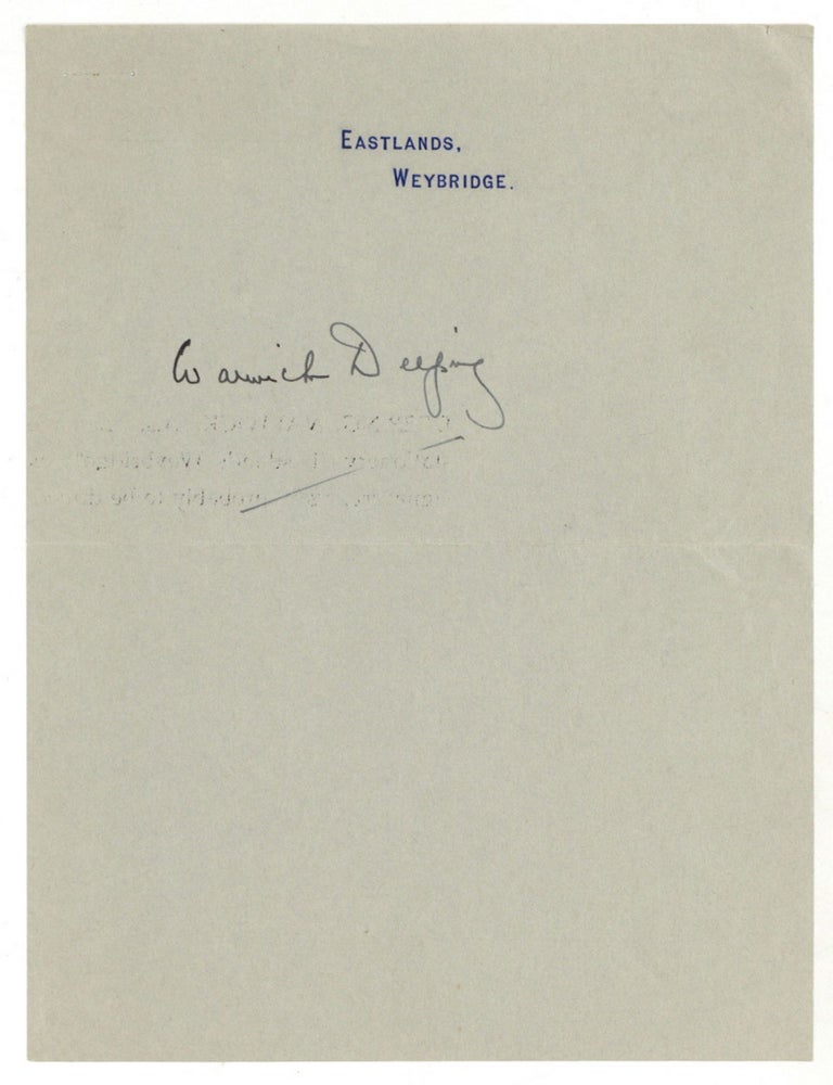 Item #611643 [Signature on Letterhead Paper]: Warwick Deeping. Warwick DEEPING, George.