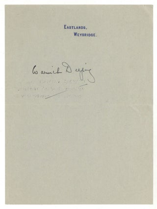Item #611643 [Signature on Letterhead Paper]: Warwick Deeping. Warwick DEEPING, George