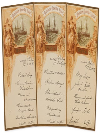 Item #613081 [Menus]: Three Partially Printed Hamburg-Amerika Linie [sic] Menus Completed in...