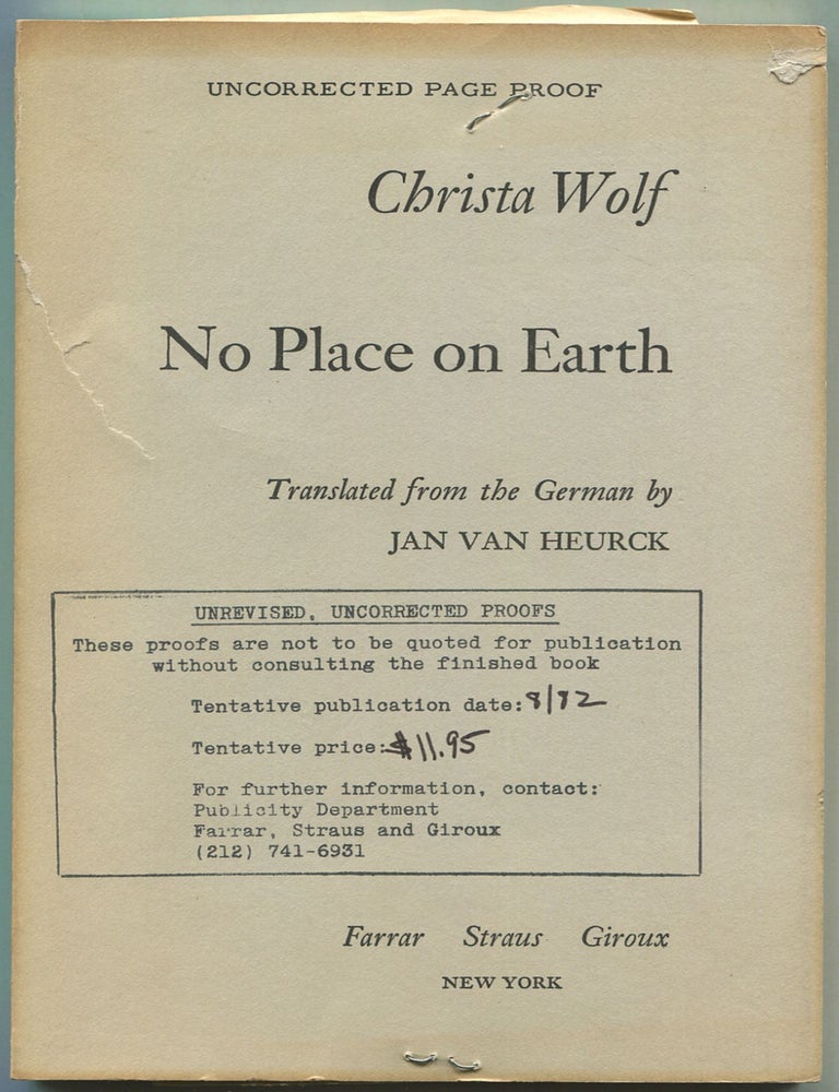 Item #613339 No Place on Earth. Christa WOLF.