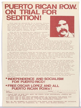 Item #613578 [Broadside]: Puerto Rican P.O.W. on Trial for Sedition!... [five paragraphs of...