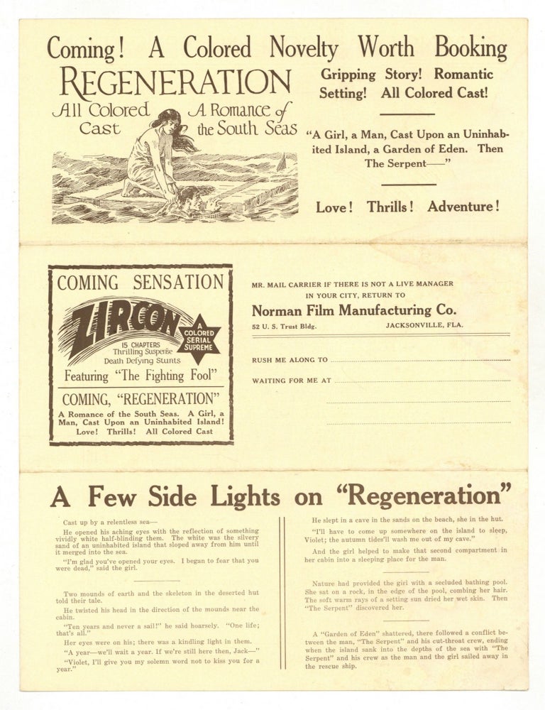 Movie Press Book, caption title]: Coming! A Colored Novelty Worth Booking *Regeneration*