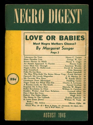Item #614647 Love or Babies: Must Negro Mothers Choose? [in] Negro Digest: A Magazine of Negro...