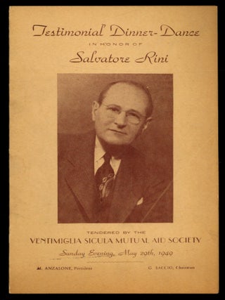 Item #616518 [Menu]: Testimonial Dinner-Dance in honor of Salvatore Rini. Tendered by the...