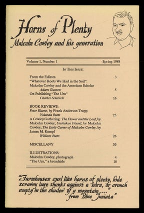 Item #616809 Horns of Plenty: Malcolm Cowley and His Generation – Vol. 1, No. 1, Spring 1988....