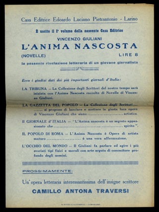Item #617422 [Publisher's Broadside]: Casa Editrice Edoardo Luciano Pietrantonio - Larino /...