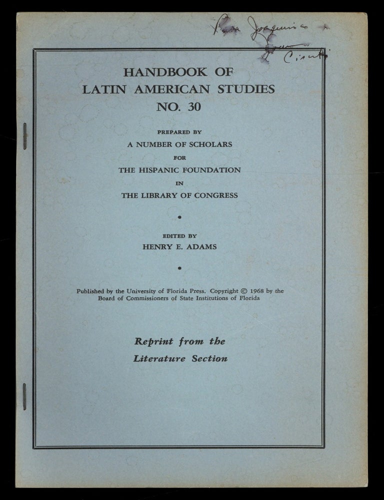 Item #618341 [Offprint]: Handbook of Latin American Studies No. 30. Henry E. ADAMS.