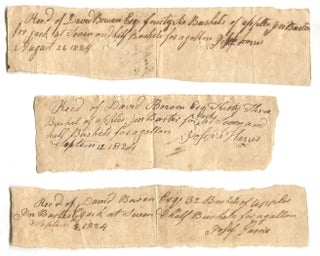 Item #619408 Three 1824 manuscript receipts for Apples that were bartered for Apple Jack. Joseph...