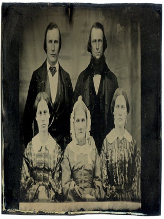 Item #619457 [Photograph]: Large tintype of a family group(?) of three women and two men,...