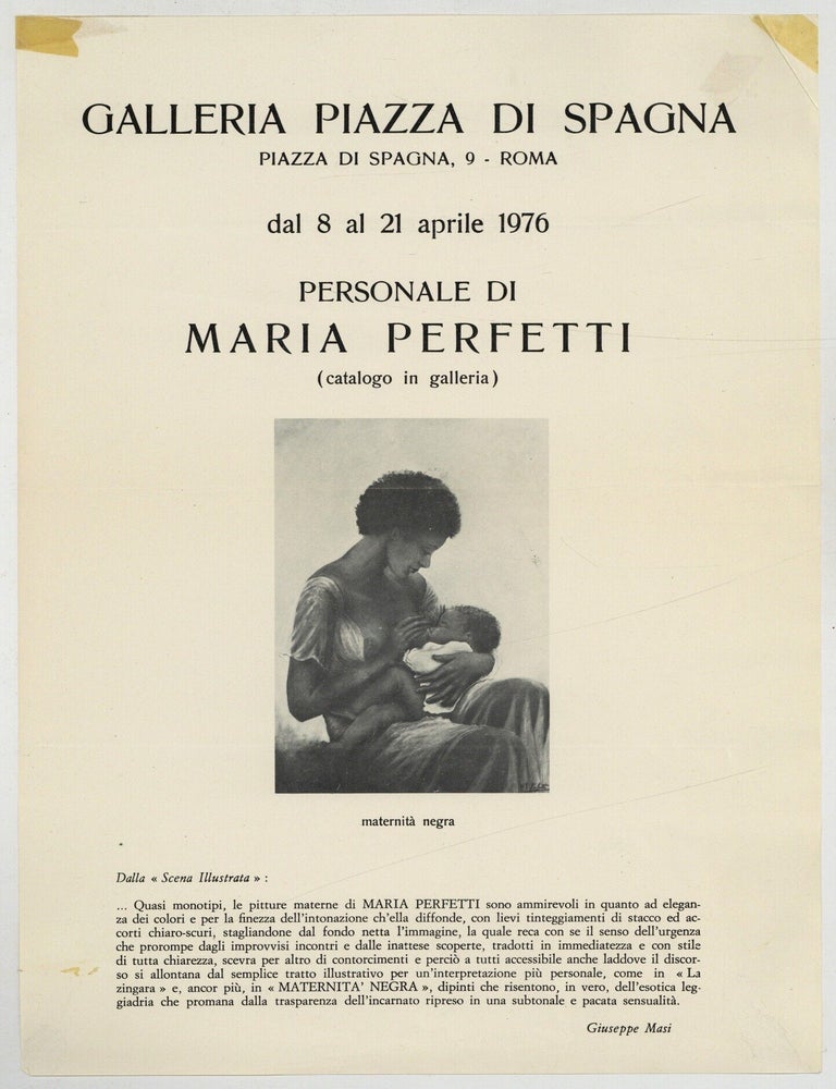 Item #620118 [Broadside]: Galleria Piazza di Spagna... dal 8 al aprile 1976. Peronale di Maria Perfetti (catalog in galleria). Maria. Giuseppe Masi PERFETTI, text by.