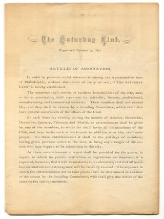 Item #620223 [Cover title]: The Saturday Club. Organized October 13, 1871. Articles of Association