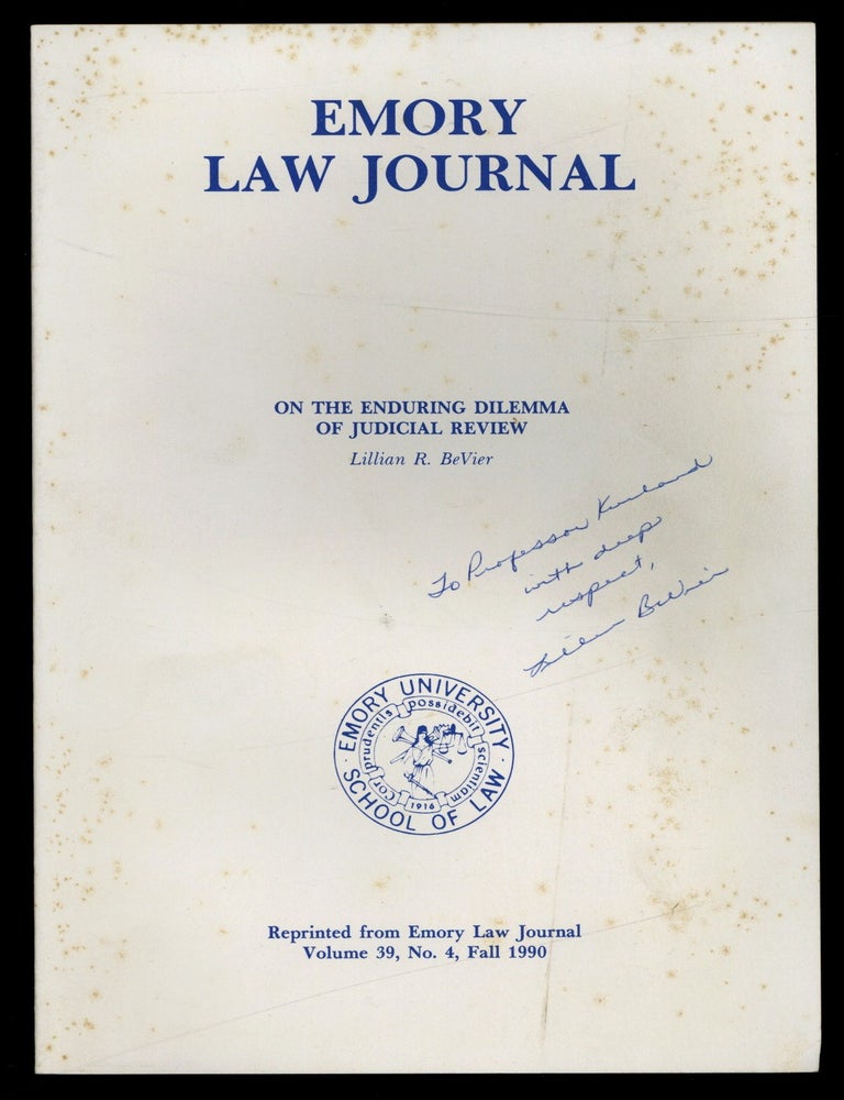 Item #621286 [Offprint]: On the Enduring Dilemma of Judicial Review. Lillian R. BeVIER.