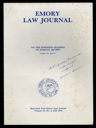 Item #621286 [Offprint]: On the Enduring Dilemma of Judicial Review. Lillian R. BeVIER