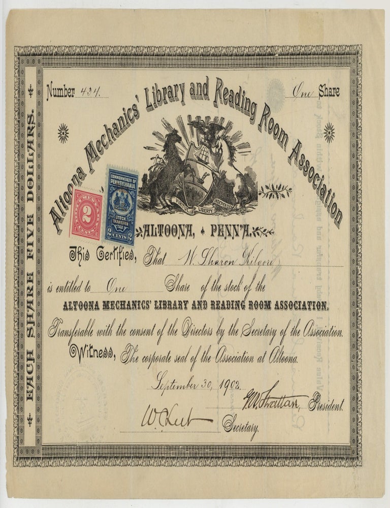 Item #622251 [Stock Certificate or Bond]: Altoona Mechanics' Library and Reading Room Association