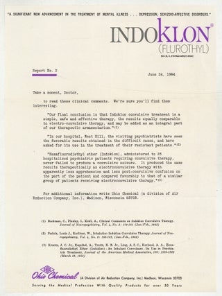 Item #622428 [Advertisement]: Indoklon (Flurothyl). "Take a moment, Doctor, to read these...