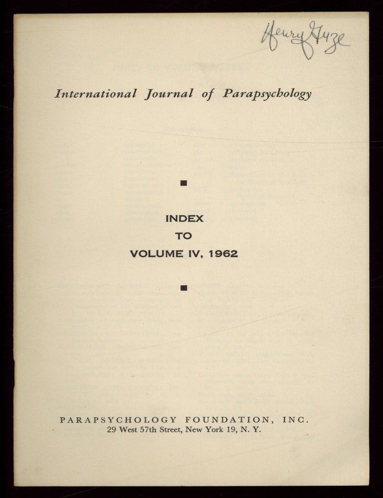 Item #623410 International Journal of Parapsychology &ndash; Index to Volume IV, 1962