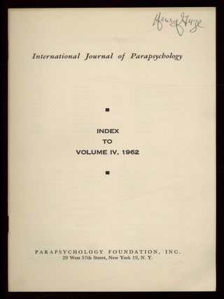 Item #623410 International Journal of Parapsychology &ndash; Index to Volume IV, 1962