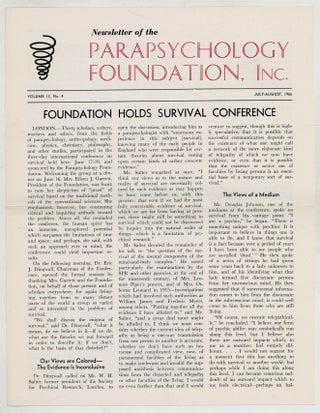 Item #623412 Newsletter of the Parapsychology Foundation, Inc. – Volume 13, No. 4, July-August...
