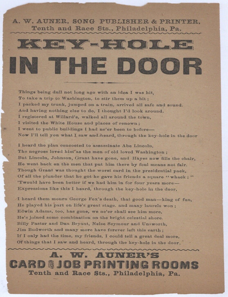 Item #623738 [Small broadside song sheet]: Key-Hole In the Door. Rutherford B. HAYES.