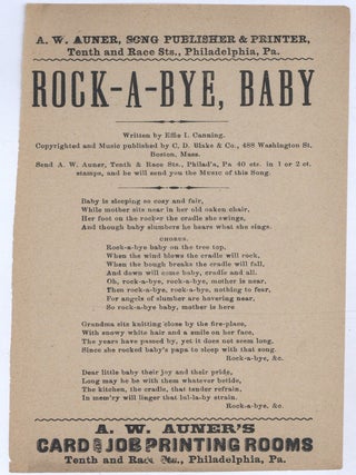 Item #623762 [Small broadside song sheet]: Rock-A-Bye, Baby. Effie I. CANNING, Crockett Carlton