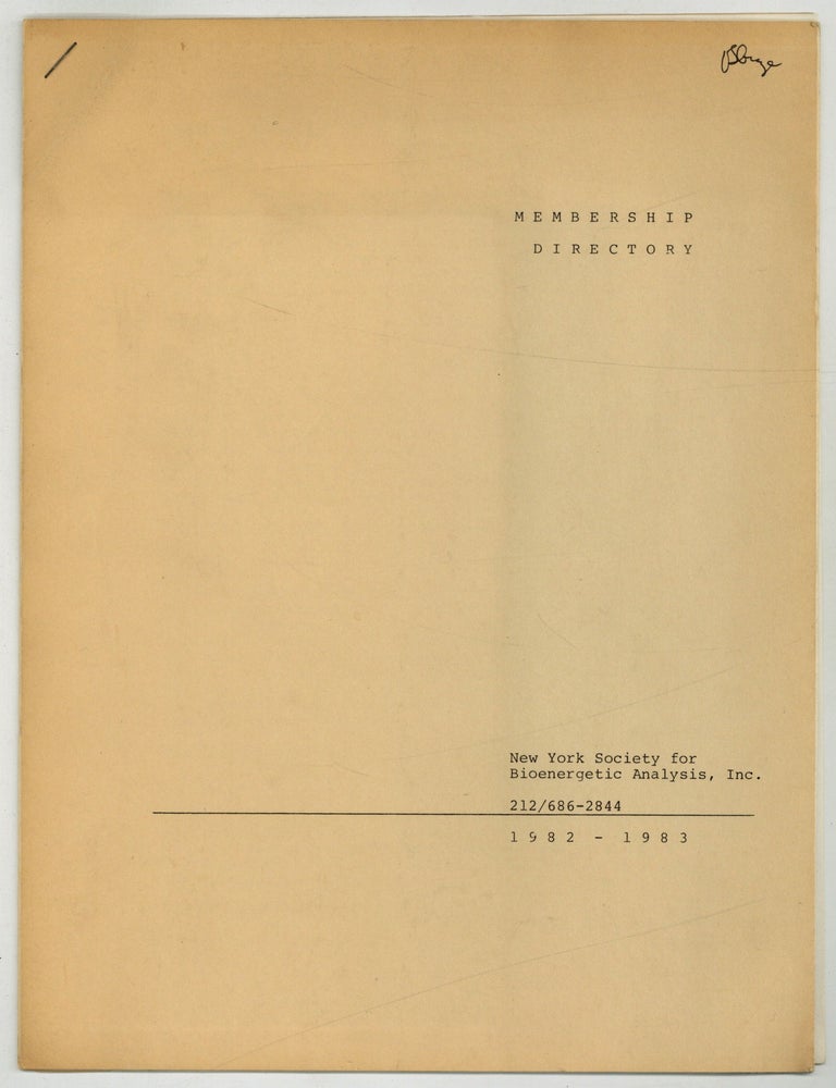 Item #624509 [Cover Title]: Membership Directory: New York Society for Bioenergetic Analysis, Inc. 1982 - 1983