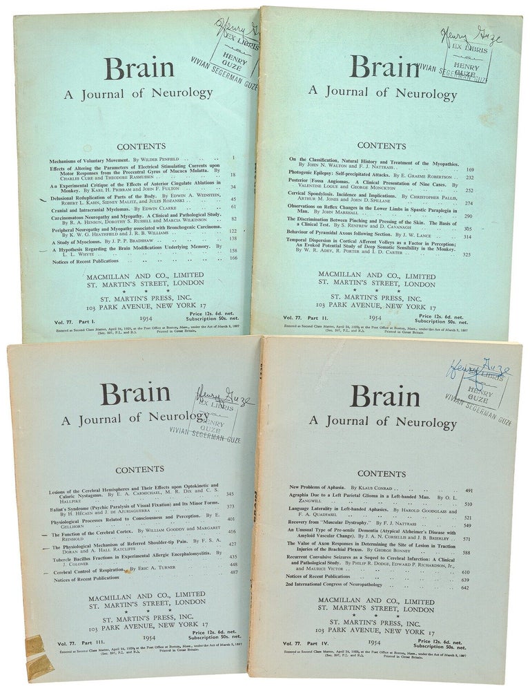 Item #624652 Brain: A Journal of Neurology &ndash; Vol. 77, 1954 [Four Issues]. W. Russell BRAIN.