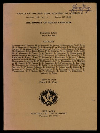 Item #624914 The Biology of Human Variation [in] Annals of the New York Academy of Sciences &ndash;...