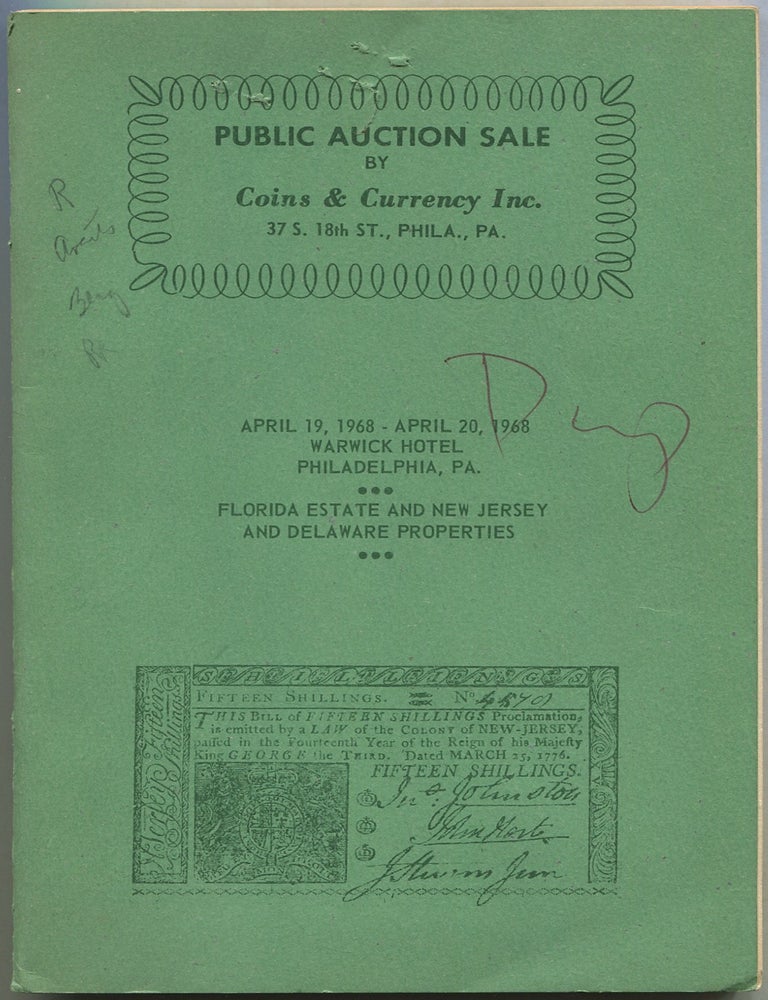 Item #624967 Public Auction Sale By Coins & Currency Inc., April 19, 1968 - April 20, 1968, Warwick Hotel, Philadelphia, PA.: Florida Estate And New Jersey And Delaware Properties. Dorothy GERSHENSON, president.